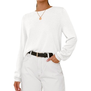 BTFBM Women’s Long Sleeve Sweaters Crew Neck Basic Tops | Business Casual Top,Lightweight Knit Pullover Sweater,Basic Travel Outfits,Ladies Shirts,Fall Fashion Winter Layer Clothes(White)