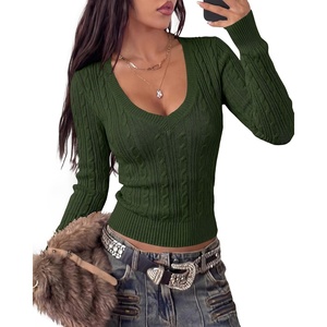 BTFBM Womens Sweaters Cable Knit V Neck Long Sleeve Tops | Lightweight Ribbed Fitted Pullover,Y2K Going Out Top,Basic Tunic Daily Wear Fall 2026,Dressy Work Business Casual Outfits(Army Green)