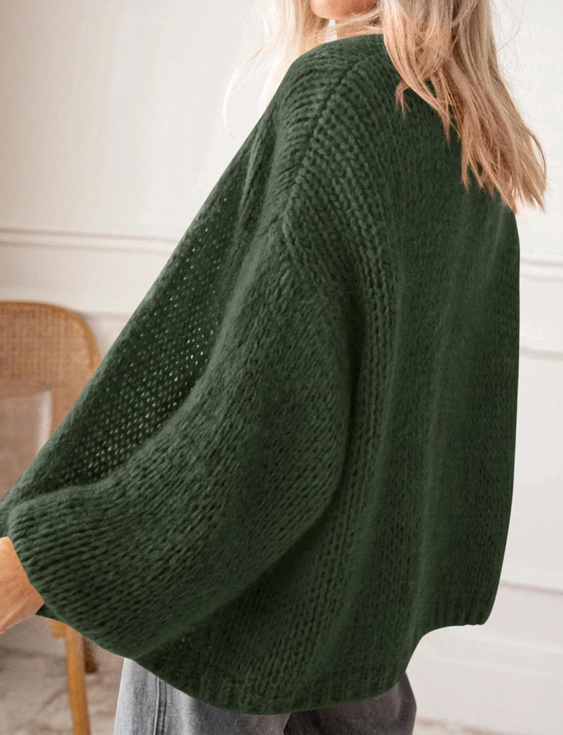 image:imageBTFBM Cardigan Sweaters for Women Fall Fashion Clothes 2026 No Button No Pocket Design Chunky Knit Open Front Cardigans Ribbed Cuff Long Sleeve Sweater Loose Winter Coat ClothingArmy Green