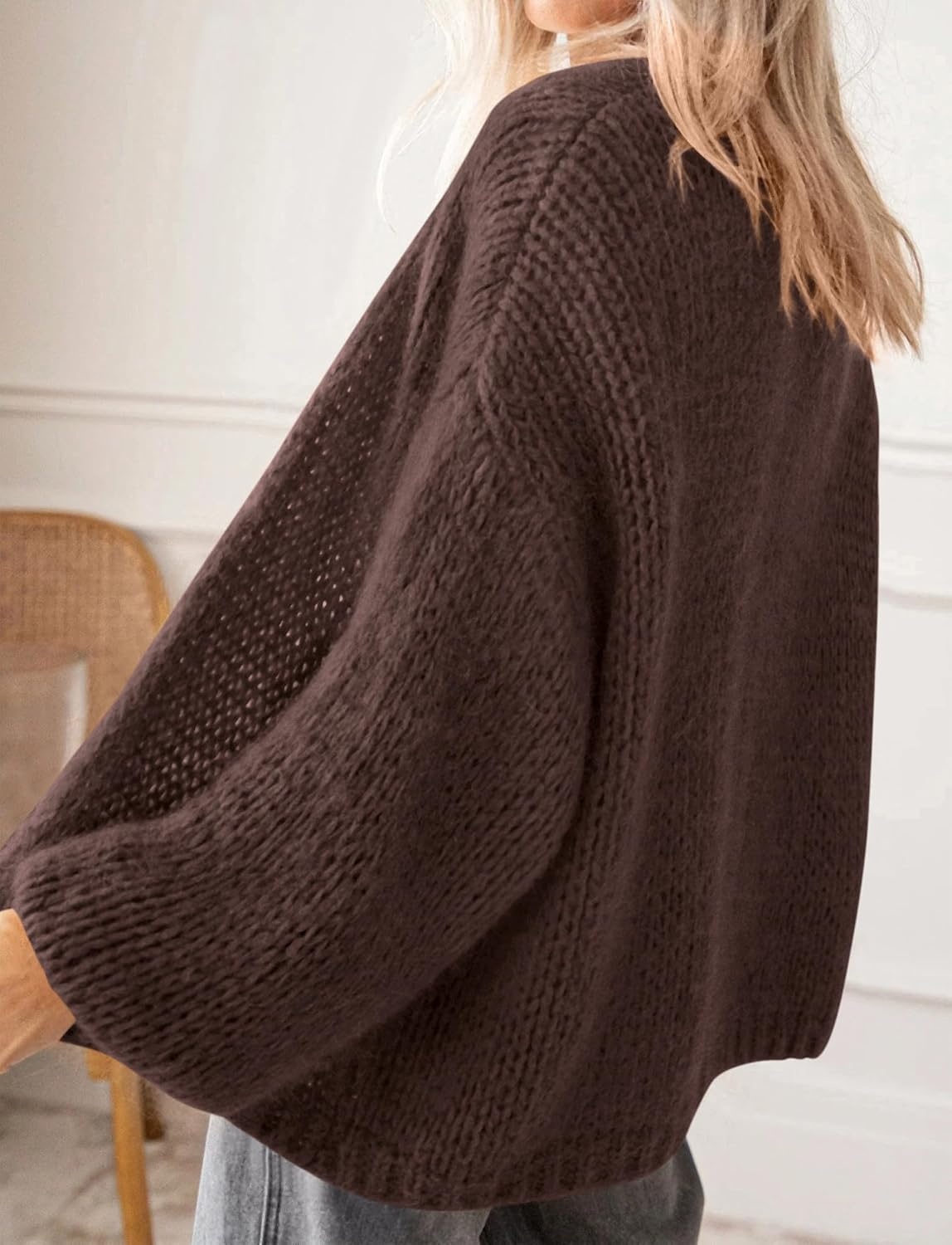 image:imageBTFBM Cardigan Sweaters for Women Fall Fashion Clothes 2026 No Button No Pocket Design Chunky Knit Open Front Cardigans Ribbed Cuff Long Sleeve Sweater Loose Winter Coat ClothingCoffee