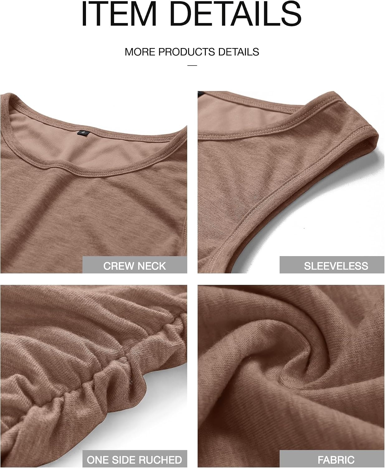 image:imageBTFBM Summer Dresses for Women Business Casual Crew Neck Sleeveless Ruched Bodycon Mini Sundress Wedding Baby Shower Graduation Maternity Dress Fall Fashion 2026Light Brown