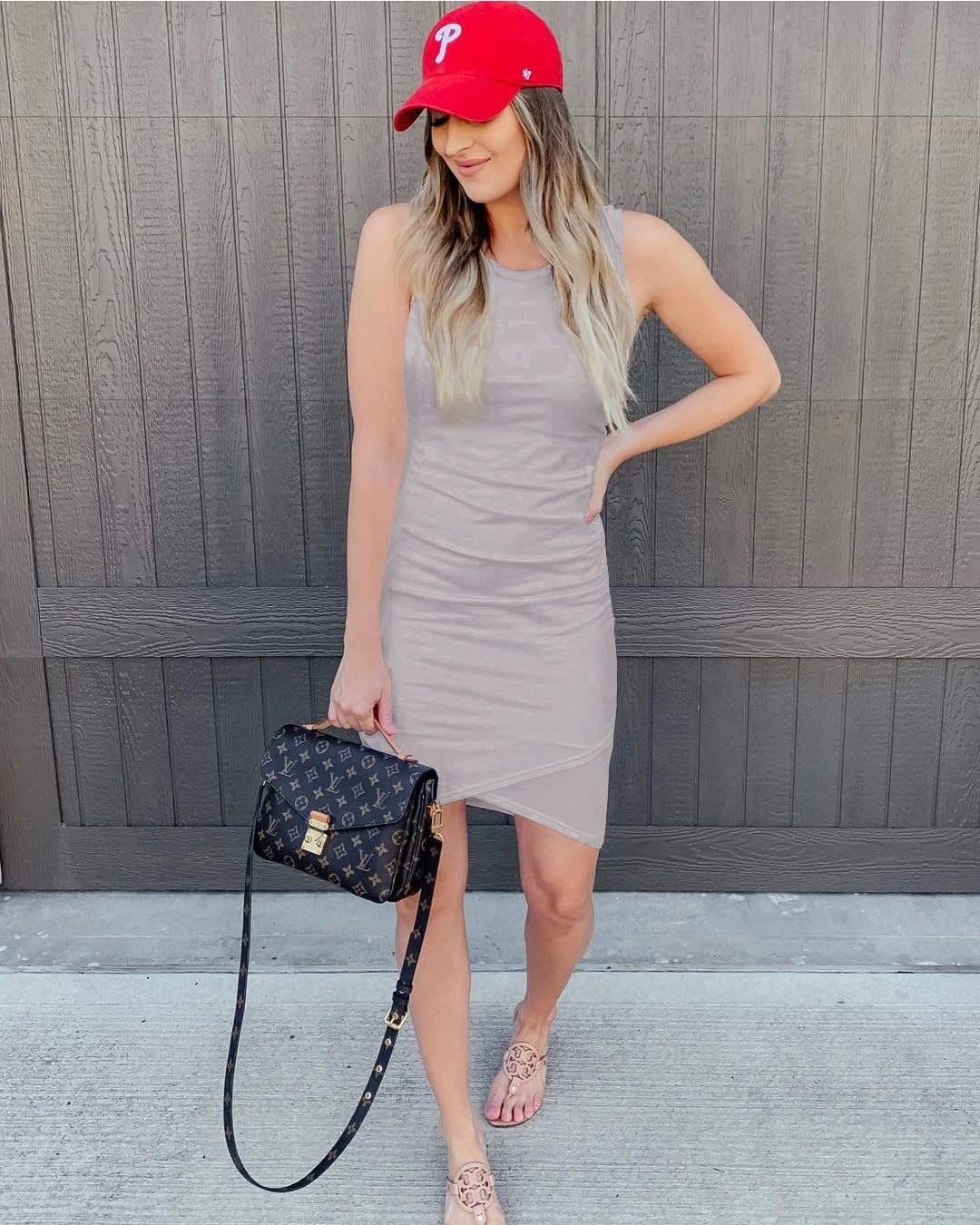 image:imageBTFBM Summer Dresses for Women Business Casual Crew Neck Sleeveless Ruched Bodycon Mini Sundress Wedding Baby Shower Graduation Maternity Dress Fall Fashion 2026Light Grey