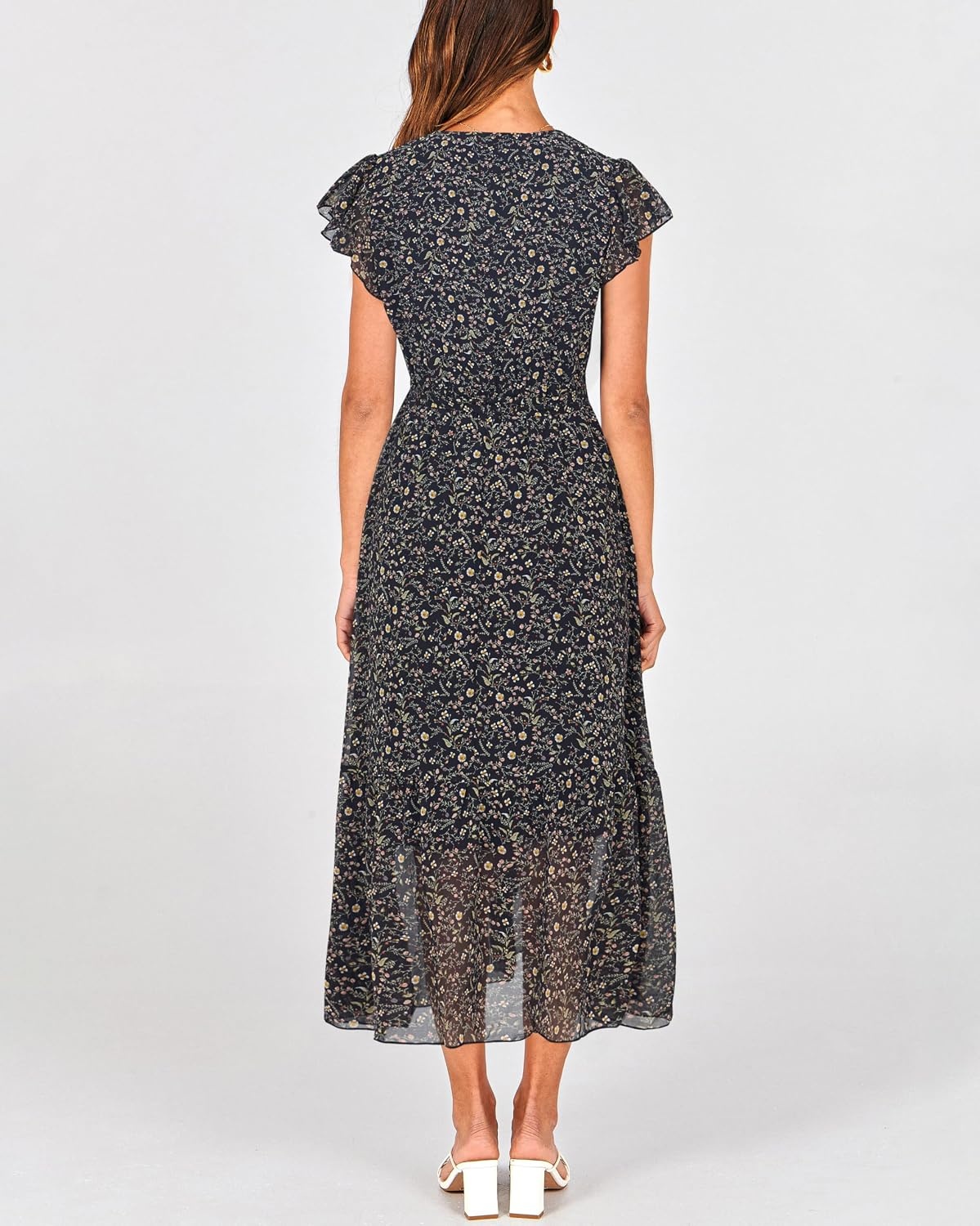 image:imageBTFBM Women Summer Bohemian Floral Casual Wrap V Neck Ruffle Cap Sleeveless Belt ALine Pleated Hem Midi Sun Dress White Fall Swiss Dots Aline Long Wedding Guest DressesElegant Floral Boho Sundress With PocketsSpring Beach Vacation ClothesFloral Black