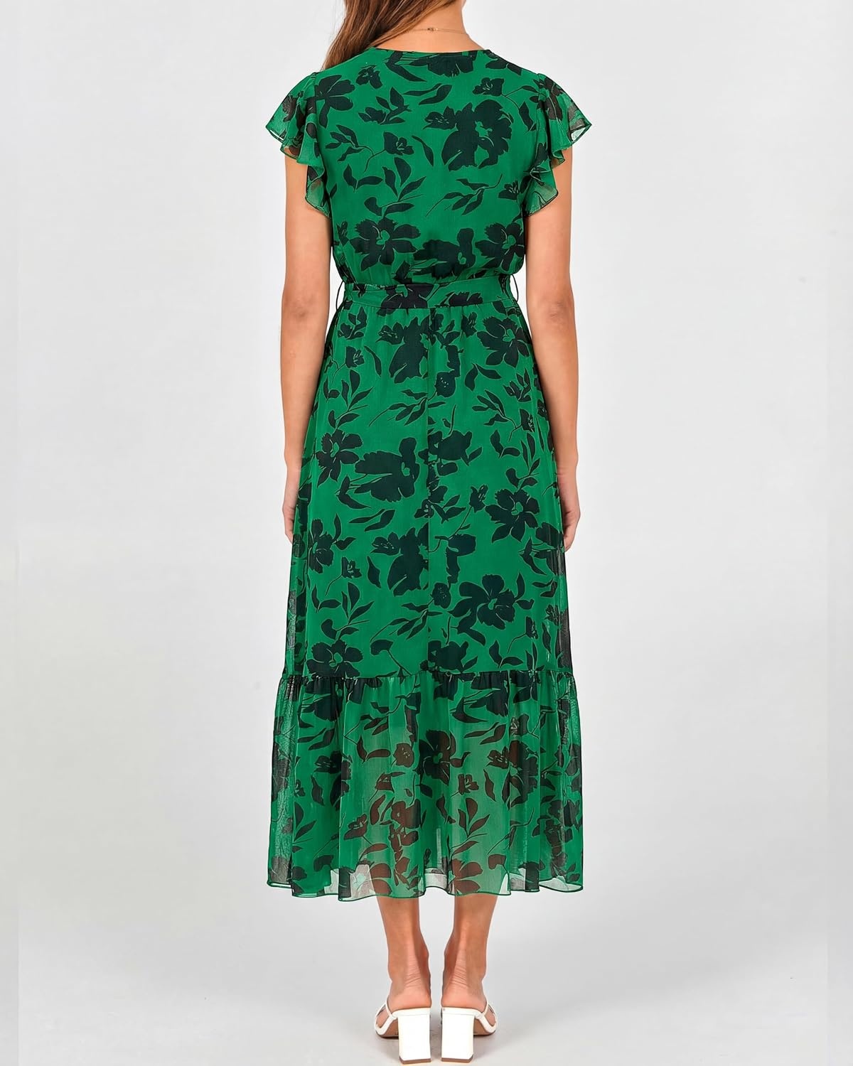 image:imageBTFBM Women Summer Bohemian Floral Casual Wrap V Neck Ruffle Cap Sleeveless Belt ALine Pleated Hem Midi Sun Dress White Fall Swiss Dots Aline Long Wedding Guest DressesElegant Floral Boho Sundress With PocketsSpring Beach Vacation ClothesGreen Big Floral