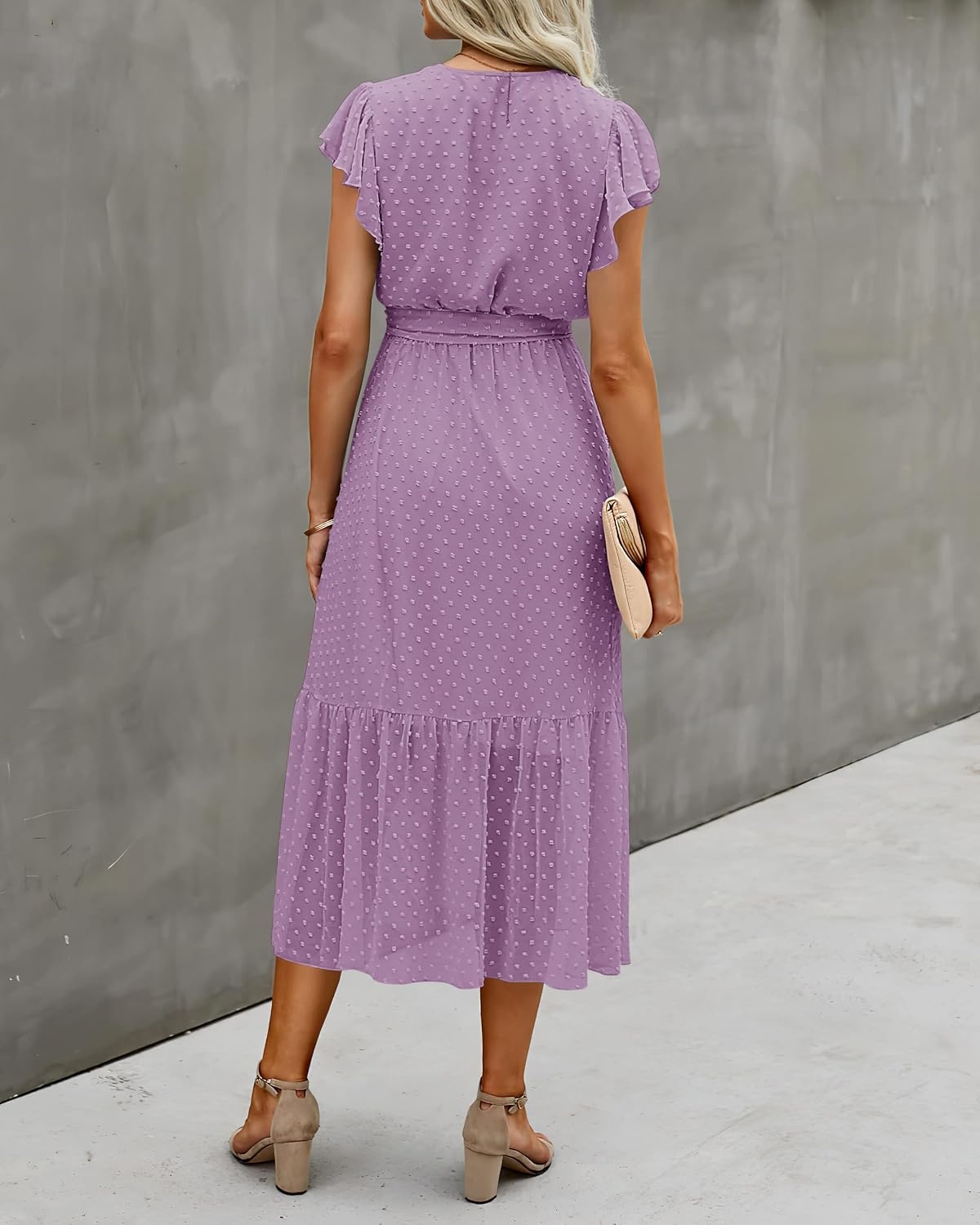 image:imageBTFBM Women Summer Bohemian Floral Casual Wrap V Neck Ruffle Cap Sleeveless Belt ALine Pleated Hem Midi Sun Dress White Fall Swiss Dots Aline Long Wedding Guest DressesElegant Floral Boho Sundress With PocketsSpring Beach Vacation ClothesSwiss Dot Purple