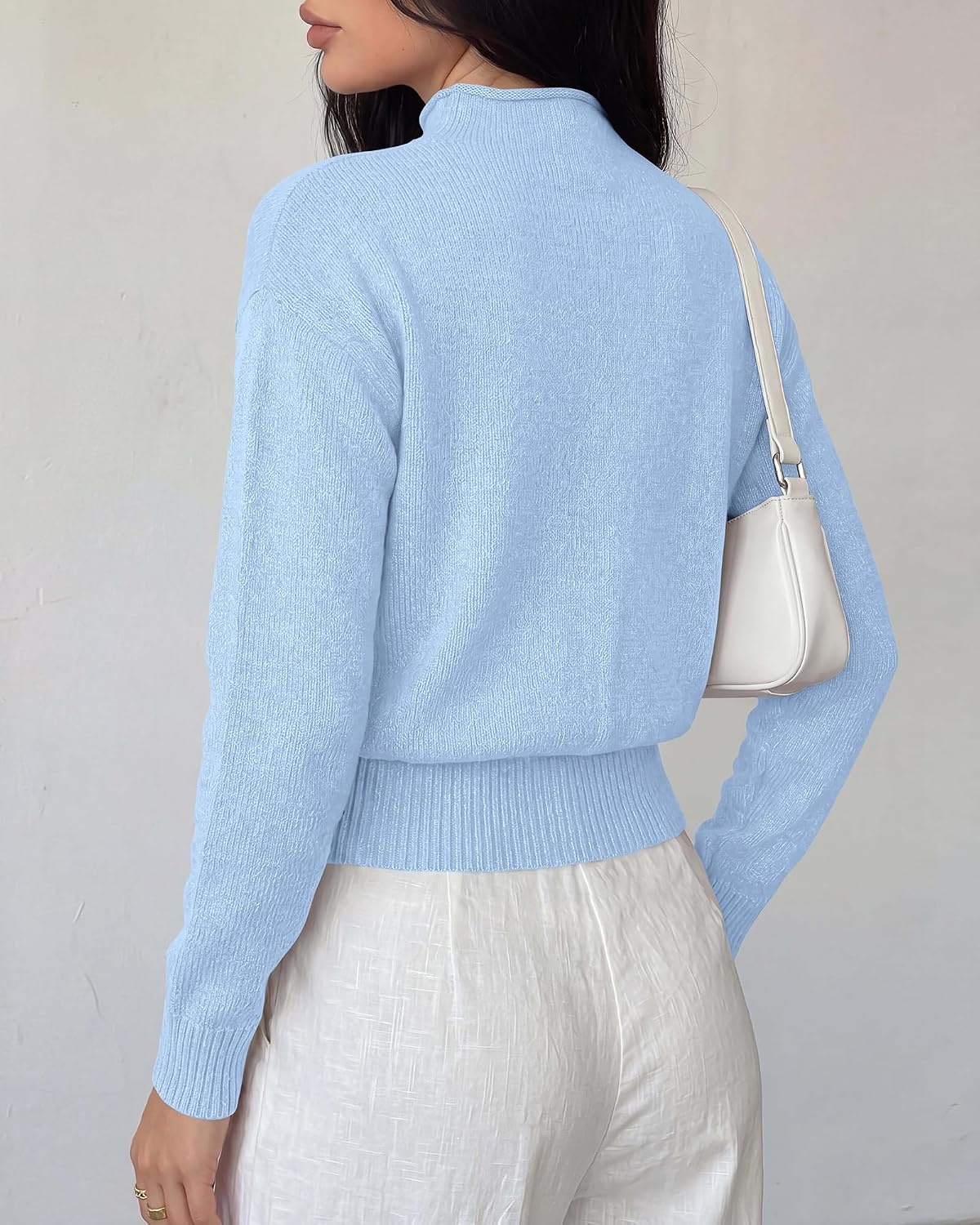 image:imageBTFBM Womens Long Sleeve Sweaters Mock Neck Tops Lightweight Knit Pullover SweaterBasic Classic Daily Wear 2026 Fall FashionWinter Layer ClothesBusiness Casual OutfitsBlue