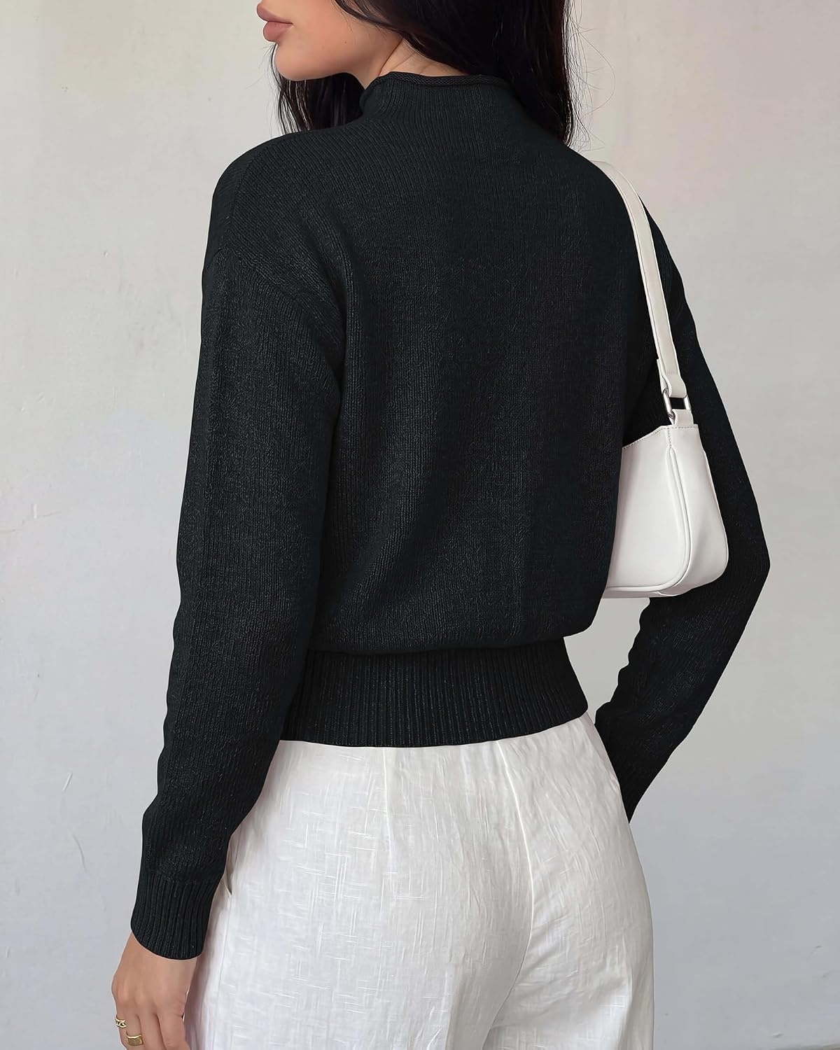 image:imageBTFBM Womens Long Sleeve Sweaters Mock Neck Tops Lightweight Knit Pullover SweaterBasic Classic Daily Wear 2026 Fall FashionWinter Layer ClothesBusiness Casual OutfitsBlack