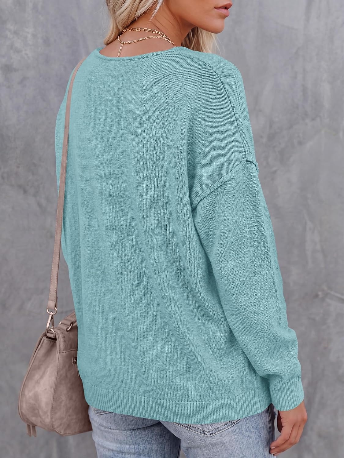 image:imageBTFBM Womens Loose Knitted Casual Sweaters V Neck Pullover Tops Oversized Long Sleeve Sweater Slouchy Halloween Christmas Holiday Outfits Fall Winter Clothes 2026Light Blue