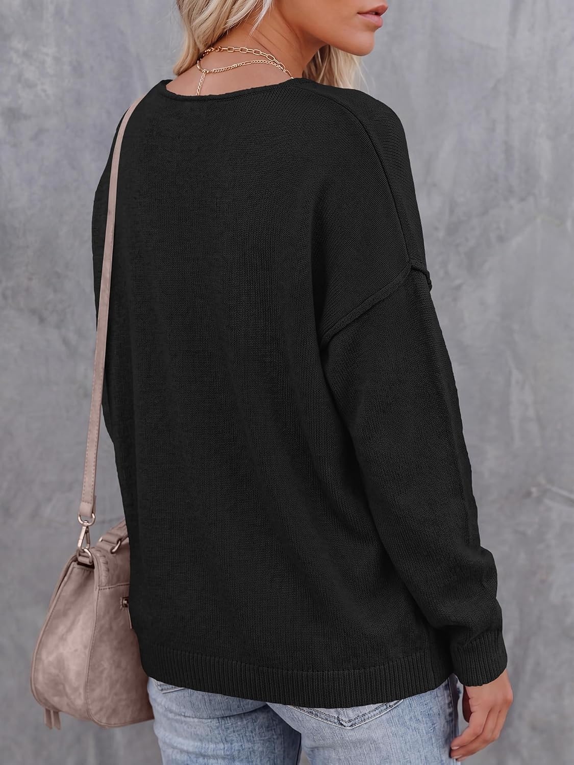 image:imageBTFBM Womens Loose Knitted Casual Sweaters V Neck Pullover Tops Oversized Long Sleeve Sweater Slouchy Halloween Christmas Holiday Outfits Fall Winter Clothes 2026Black