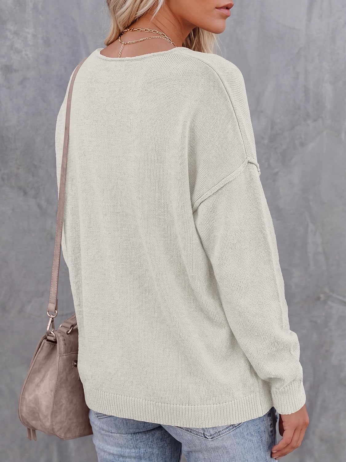 image:imageBTFBM Womens Loose Knitted Casual Sweaters V Neck Pullover Tops Oversized Long Sleeve Sweater Slouchy Halloween Christmas Holiday Outfits Fall Winter Clothes 2026White