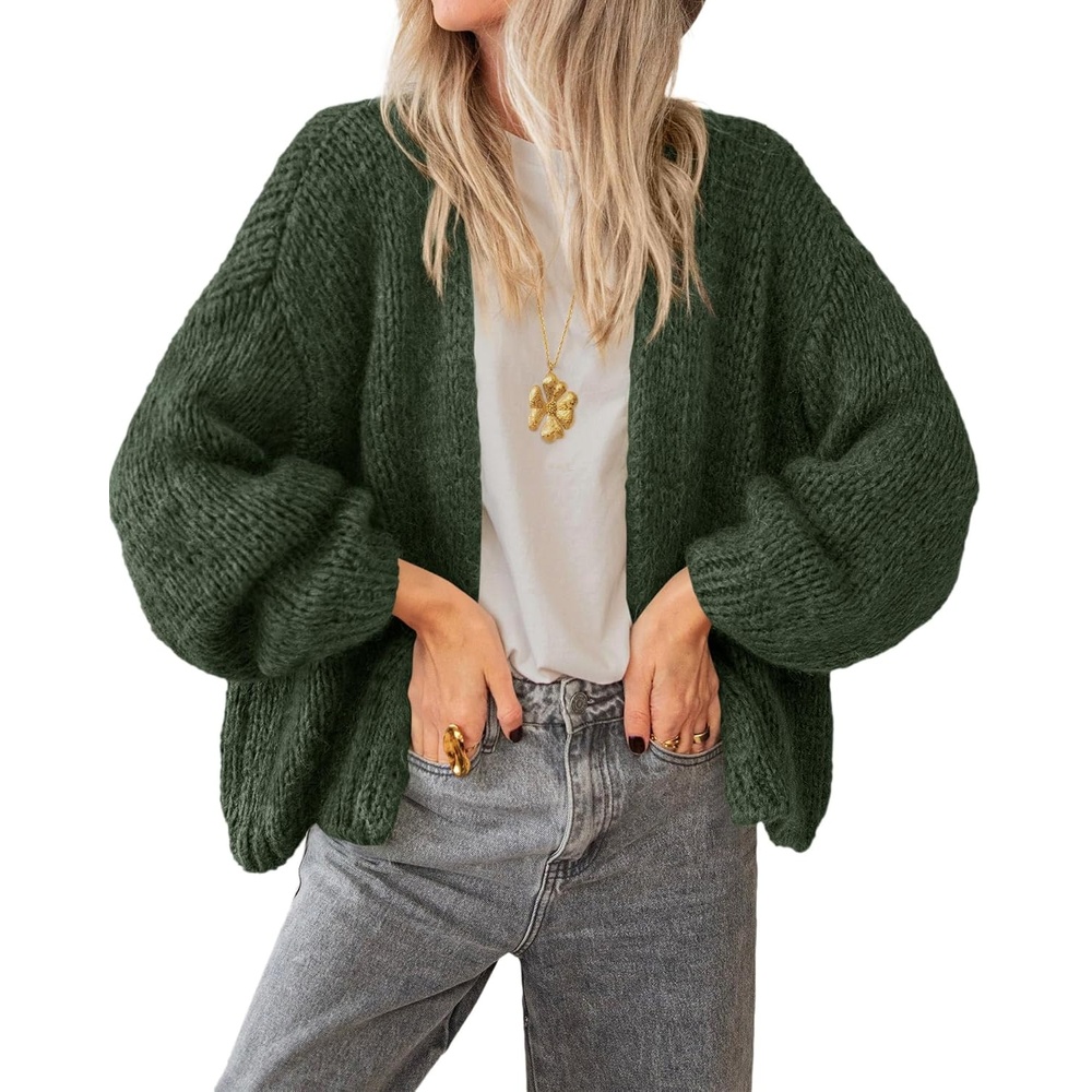 image:imageBTFBM Cardigan Sweaters for Women Fall Fashion Clothes 2026 No Button No Pocket Design Chunky Knit Open Front Cardigans Ribbed Cuff Long Sleeve Sweater Loose Winter Coat ClothingArmy Green
