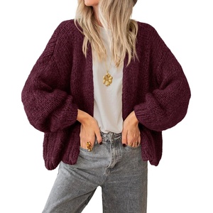BTFBM Cardigan Sweaters for Women Fall Fashion Clothes 2026 | No Button No Pocket Design, Chunky Knit Open Front Cardigans, Ribbed Cuff Long Sleeve Sweater, Loose Winter Coat Clothing(Burgundy)