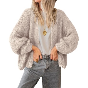 BTFBM Cardigan Sweaters for Women Fall Fashion Clothes 2026 | No Button No Pocket Design, Chunky Knit Open Front Cardigans, Ribbed Cuff Long Sleeve Sweater, Loose Winter Coat Clothing(Apricot)