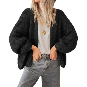 BTFBM Cardigan Sweaters for Women Fall Fashion Clothes 2026 | No Button No Pocket Design, Chunky Knit Open Front Cardigans, Ribbed Cuff Long Sleeve Sweater, Loose Winter Coat Clothing(Black)