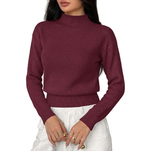 BTFBM Women’s Long Sleeve Sweaters Mock Neck Tops | Lightweight Knit Pullover Sweater,Basic Classic Daily Wear 2026 Fall Fashion,Winter Layer Clothes,Business Casual Outfits(Burgundy)