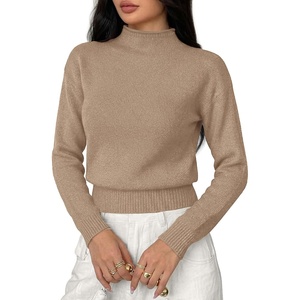 BTFBM Women’s Long Sleeve Sweaters Mock Neck Tops | Lightweight Knit Pullover Sweater,Basic Classic Daily Wear 2026 Fall Fashion,Winter Layer Clothes,Business Casual Outfits(Khaki)