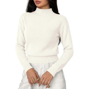 BTFBM Women’s Long Sleeve Sweaters Mock Neck Tops | Lightweight Knit Pullover Sweater,Basic Classic Daily Wear 2026 Fall Fashion,Winter Layer Clothes,Business Casual Outfits(White)