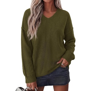 BTFBM Women’s Loose Knitted Casual Sweaters | V Neck Pullover Tops, Oversized Long Sleeve Sweater, Slouchy, Halloween, Christmas, Holiday Outfits, Fall Winter Clothes 2026(Army Green)