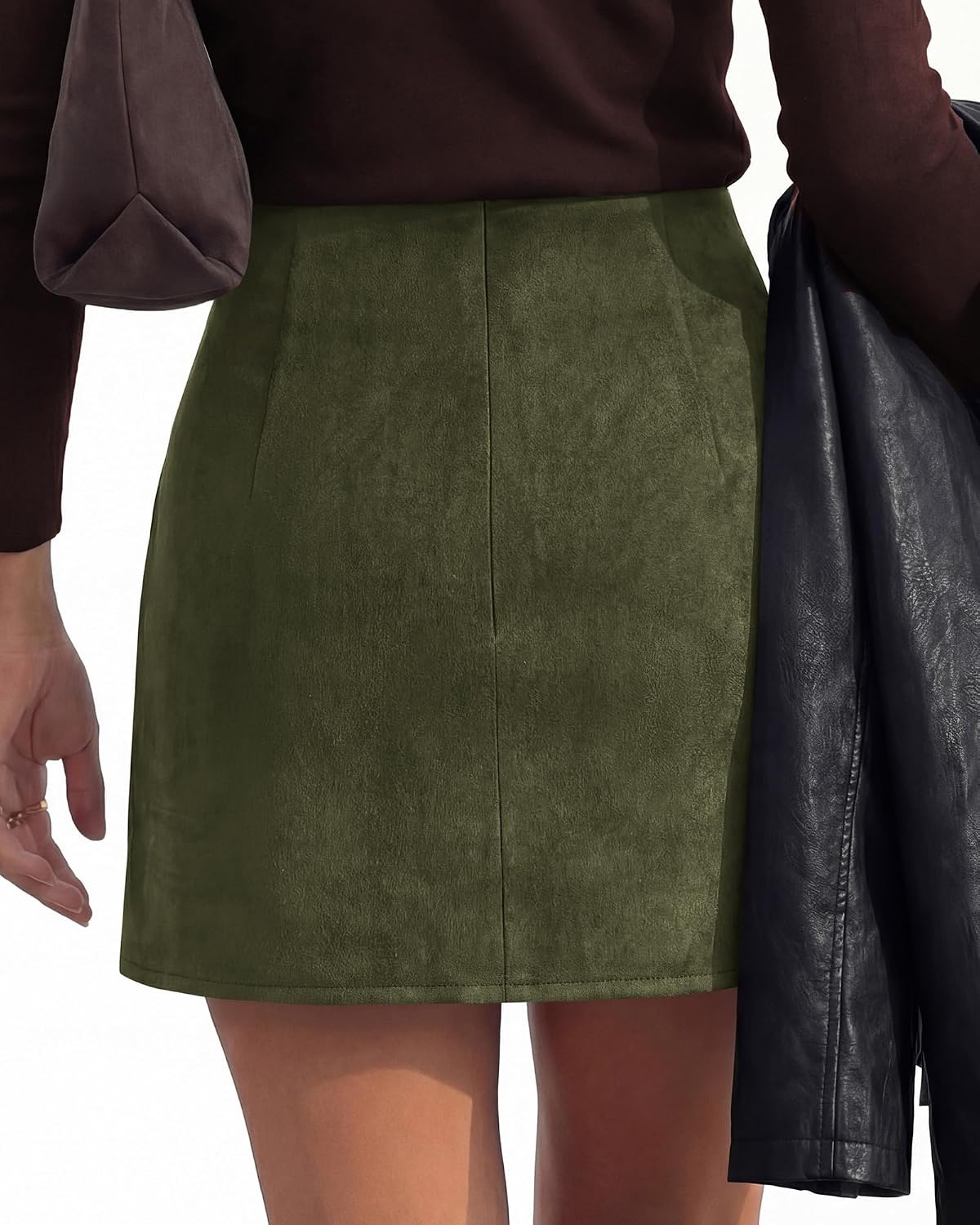 image:imageBTFBM Faux Suede Mini Skirts for Women Ruched Wrap Skorts Elastic High Waisted Skirt With Shorts Underneath Cute Boho Skort Holiday Western Concert Outfits Trendy Winter Fall 2026Army Green