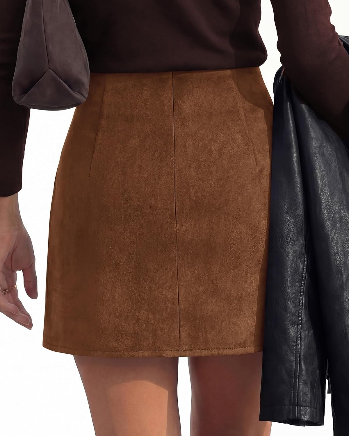 image:imageBTFBM Faux Suede Mini Skirts for Women Ruched Wrap Skorts Elastic High Waisted Skirt With Shorts Underneath Cute Boho Skort Holiday Western Concert Outfits Trendy Winter Fall 2026Brown