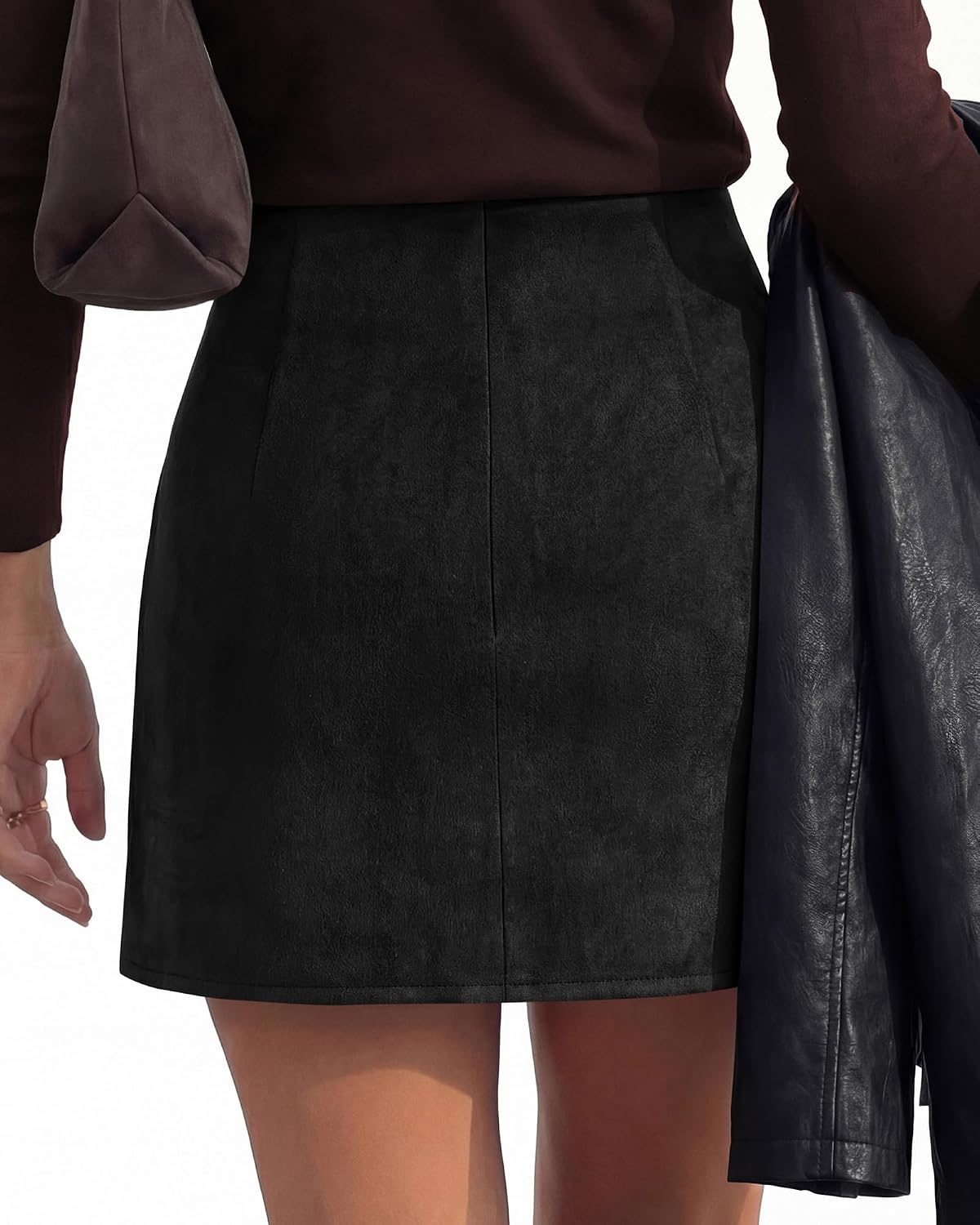 image:imageBTFBM Faux Suede Mini Skirts for Women Ruched Wrap Skorts Elastic High Waisted Skirt With Shorts Underneath Cute Boho Skort Holiday Western Concert Outfits Trendy Winter Fall 2026Black