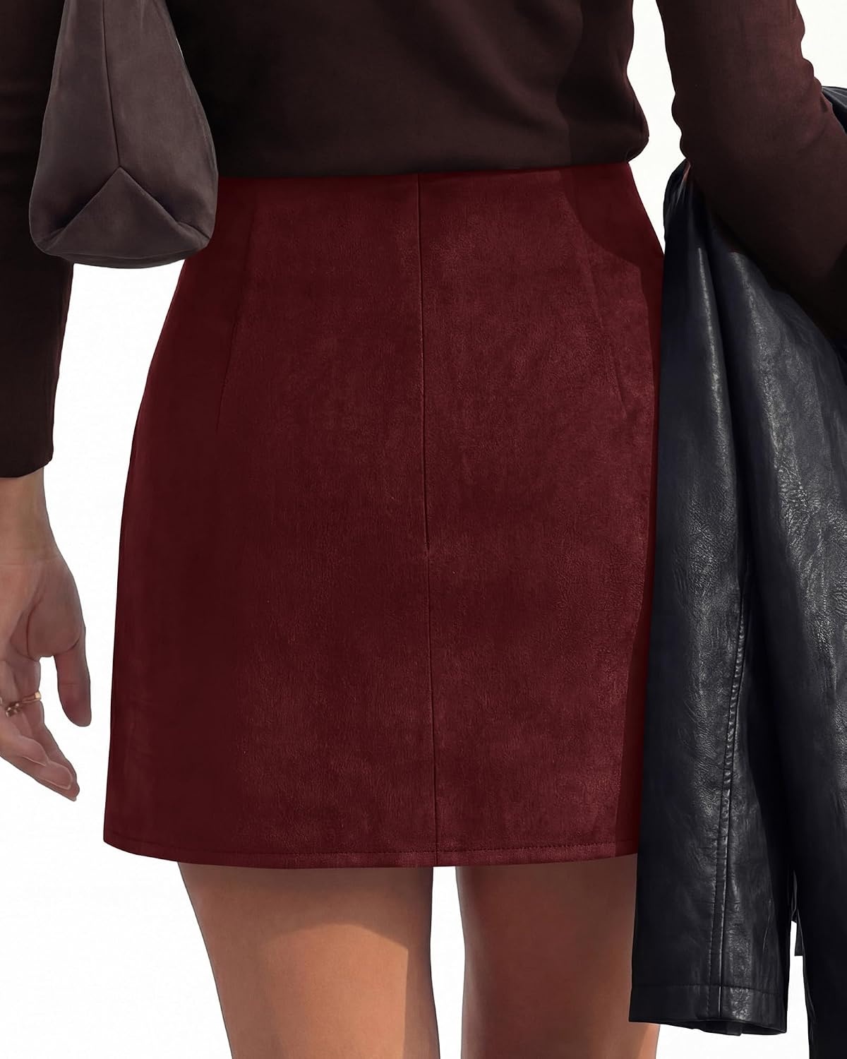 image:imageBTFBM Faux Suede Mini Skirts for Women Ruched Wrap Skorts Elastic High Waisted Skirt With Shorts Underneath Cute Boho Skort Holiday Western Concert Outfits Trendy Winter Fall 2026Burgundy