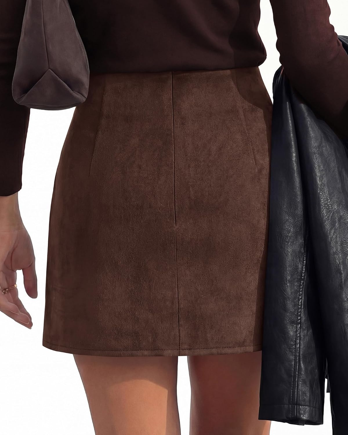 image:imageBTFBM Faux Suede Mini Skirts for Women Ruched Wrap Skorts Elastic High Waisted Skirt With Shorts Underneath Cute Boho Skort Holiday Western Concert Outfits Trendy Winter Fall 2026Coffee