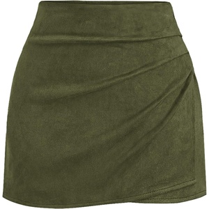 BTFBM Faux Suede Mini Skirts for Women Ruched Wrap Skorts | Elastic High Waisted Skirt With Shorts Underneath, Cute Boho Skort, Holiday Western Concert Outfits, Trendy Winter Fall 2026(Army Green)