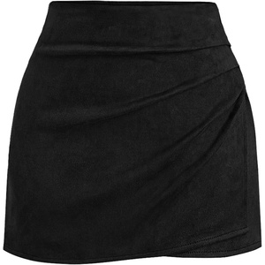 BTFBM Faux Suede Mini Skirts for Women Ruched Wrap Skorts | Elastic High Waisted Skirt With Shorts Underneath, Cute Boho Skort, Holiday Western Concert Outfits, Trendy Winter Fall 2026(Black)