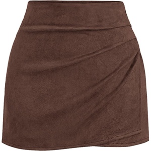 BTFBM Faux Suede Mini Skirts for Women Ruched Wrap Skorts | Elastic High Waisted Skirt With Shorts Underneath, Cute Boho Skort, Holiday Western Concert Outfits, Trendy Winter Fall 2026(Coffee)
