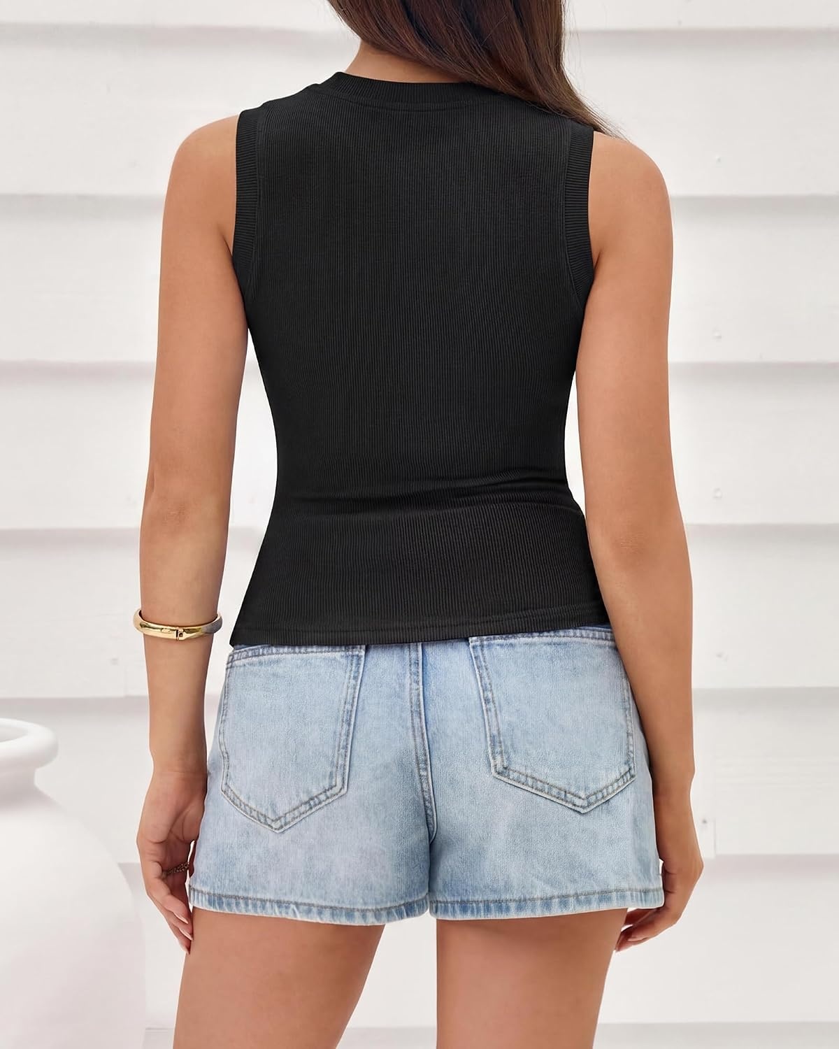 image:imageBTFBM High Neck Tank Top for Women Sleeveless Ribbed Soft Y2k Clothes Stretchy Fitted Basic Shirts Country Concert Going Out Outfits Spring Summer Tops Fashion Clothing 2026Solid Black