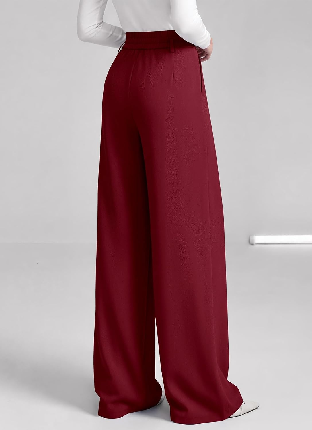 image:imageBTFBM Wide Leg Dress Pants Women Business Casual Outfits Elastic High Waisted Palazzo Pants Button Zip Up Closure Pleated Office Work Trousers With Pockets Fall Fashion 2026Burgundy