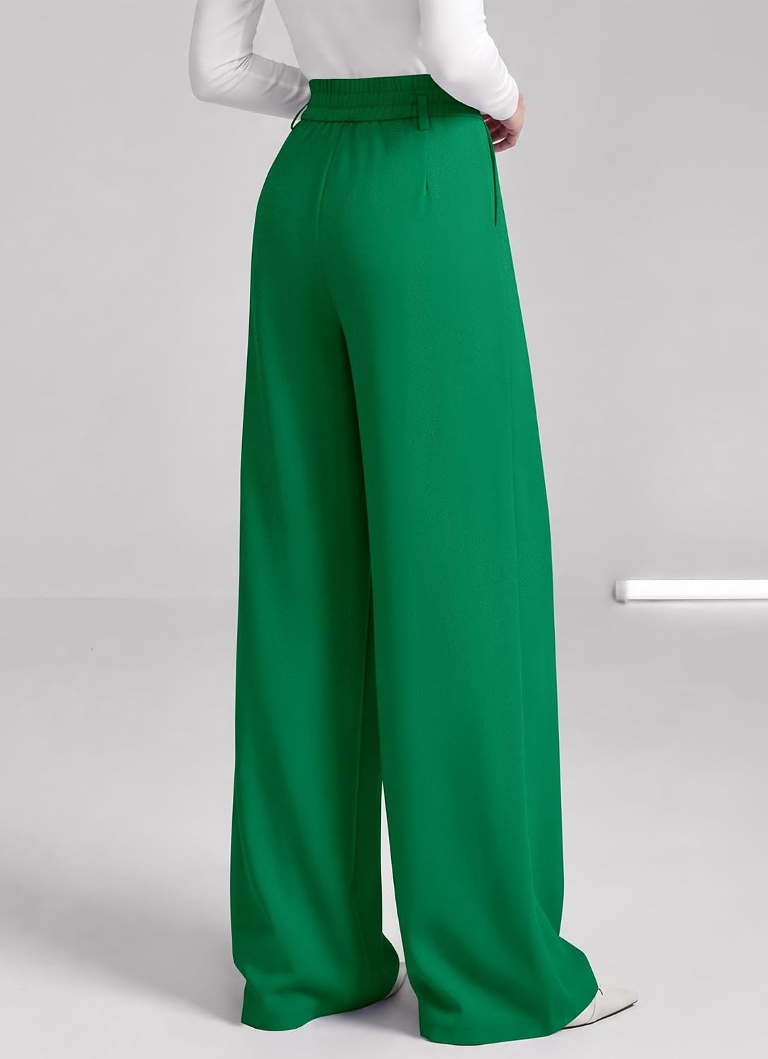 image:imageBTFBM Wide Leg Dress Pants Women Business Casual Outfits Elastic High Waisted Palazzo Pants Button Zip Up Closure Pleated Office Work Trousers With Pockets Fall Fashion 2026Green