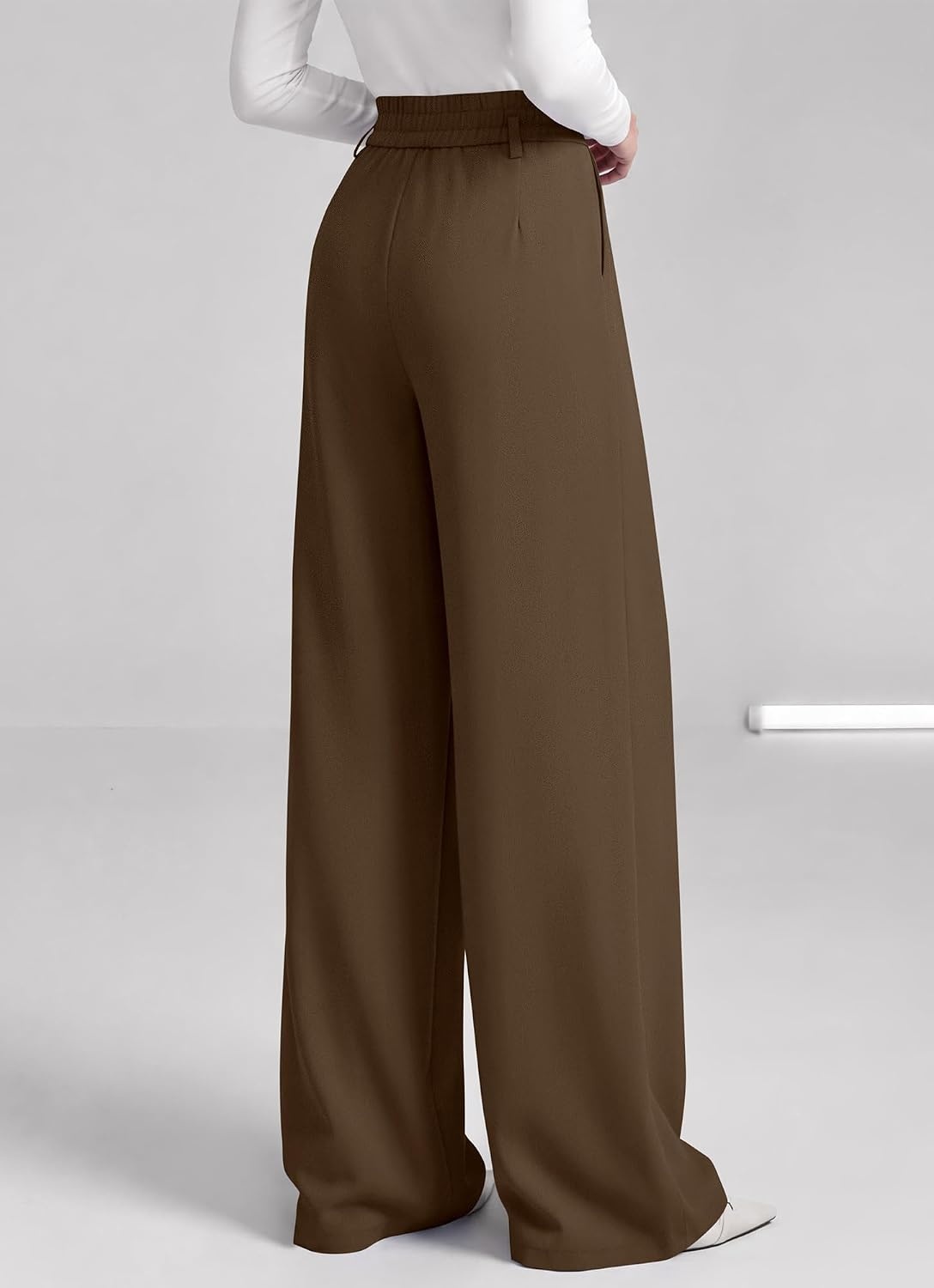 image:imageBTFBM Wide Leg Dress Pants Women Business Casual Outfits Elastic High Waisted Palazzo Pants Button Zip Up Closure Pleated Office Work Trousers With Pockets Fall Fashion 2026Brown