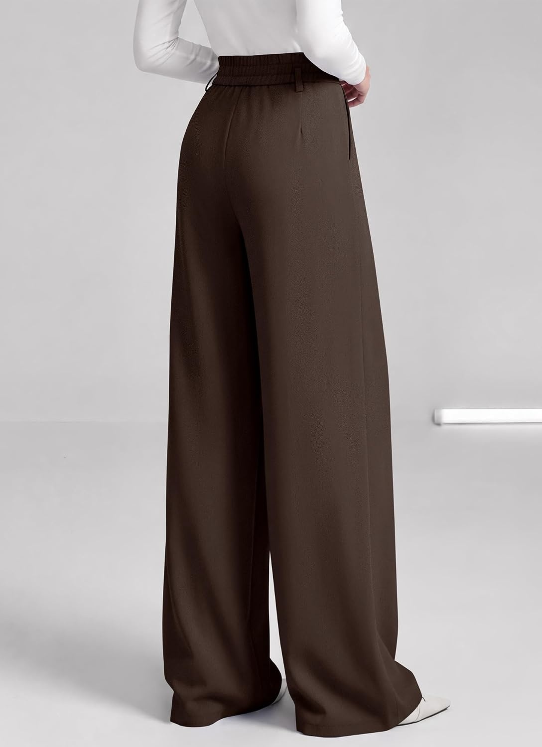 image:imageBTFBM Wide Leg Dress Pants Women Business Casual Outfits Elastic High Waisted Palazzo Pants Button Zip Up Closure Pleated Office Work Trousers With Pockets Fall Fashion 2026Dark Brown
