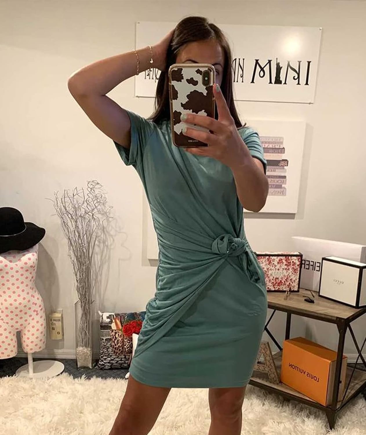 image:imageBTFBM Women 2026 Summer Casual Short Sleeve Ruched Bodycon Tank T Shirt Dress Tie Waist Sun Beach Spring Mini DressesShort Sleeve Light Green