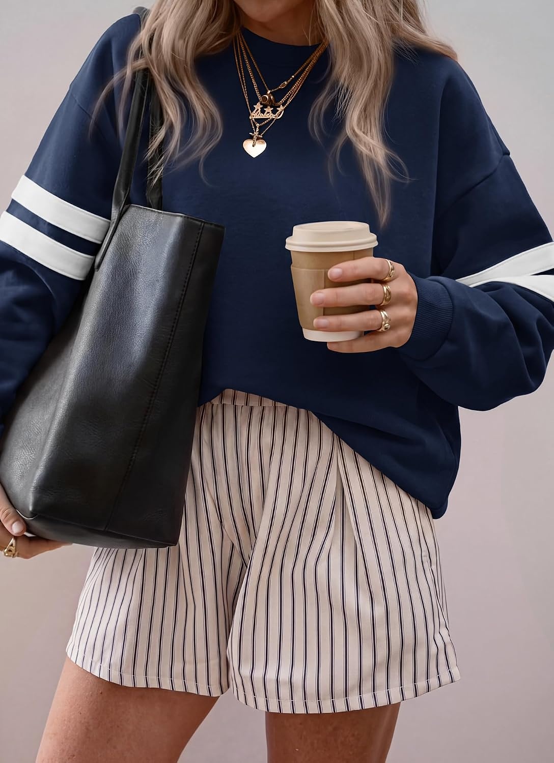 image:imageBTFBM Womens Oversized Sweatshirt Varsity Striped Tops Casual Long Sleeve Crewneck Drop Shoulder Knit Pullover SweatshirtsRetro SportyWorkSchoolHoliday2026 Fall WinterNavy Blue