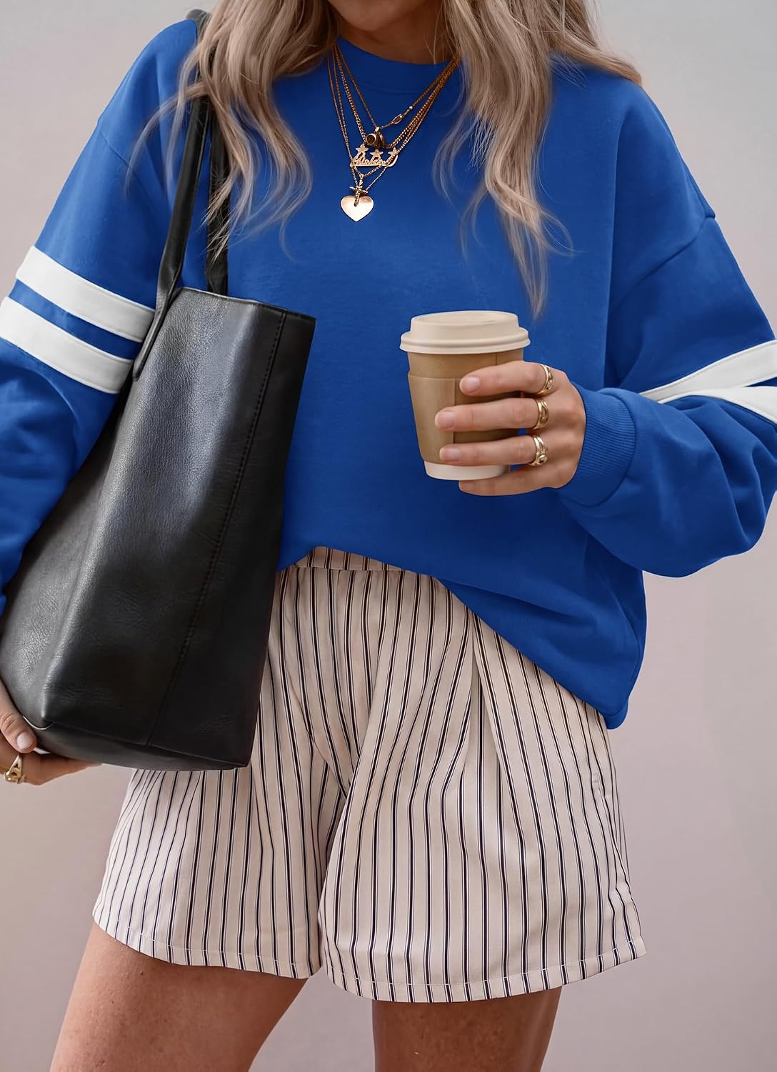image:imageBTFBM Womens Oversized Sweatshirt Varsity Striped Tops Casual Long Sleeve Crewneck Drop Shoulder Knit Pullover SweatshirtsRetro SportyWorkSchoolHoliday2026 Fall WinterBlue