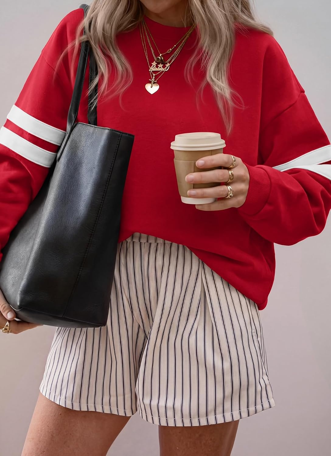 image:imageBTFBM Womens Oversized Sweatshirt Varsity Striped Tops Casual Long Sleeve Crewneck Drop Shoulder Knit Pullover SweatshirtsRetro SportyWorkSchoolHoliday2026 Fall WinterRed