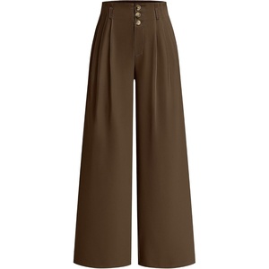 BTFBM Wide Leg Dress Pants Women Business Casual Outfits | Elastic High Waisted Palazzo Pants, Button Zip Up Closure, Pleated Office Work Trousers With Pockets, Fall Fashion 2026(Brown)
