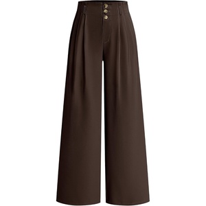 BTFBM Wide Leg Dress Pants Women Business Casual Outfits | Elastic High Waisted Palazzo Pants, Button Zip Up Closure, Pleated Office Work Trousers With Pockets, Fall Fashion 2026(Dark Brown)