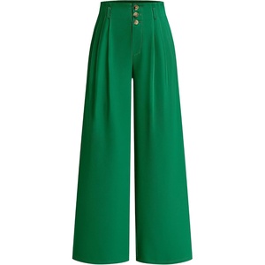 BTFBM Wide Leg Dress Pants Women Business Casual Outfits | Elastic High Waisted Palazzo Pants, Button Zip Up Closure, Pleated Office Work Trousers With Pockets, Fall Fashion 2026(Green)