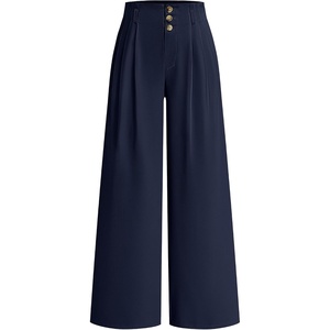 BTFBM Wide Leg Dress Pants Women Business Casual Outfits | Elastic High Waisted Palazzo Pants, Button Zip Up Closure, Pleated Office Work Trousers With Pockets, Fall Fashion 2026(Navy Blue)