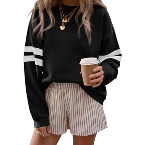 BTFBM Womens Oversized Sweatshirt Varsity Striped Tops | Casual Long Sleeve Crewneck Drop Shoulder Knit Pullover Sweatshirts,Retro Sporty,Work,School,Holiday,2026 Fall Winter(Black)