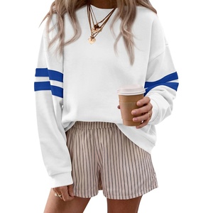 BTFBM Womens Oversized Sweatshirt Varsity Striped Tops | Casual Long Sleeve Crewneck Drop Shoulder Knit Pullover Sweatshirts,Retro Sporty,Work,School,Holiday,2026 Fall Winter(White)