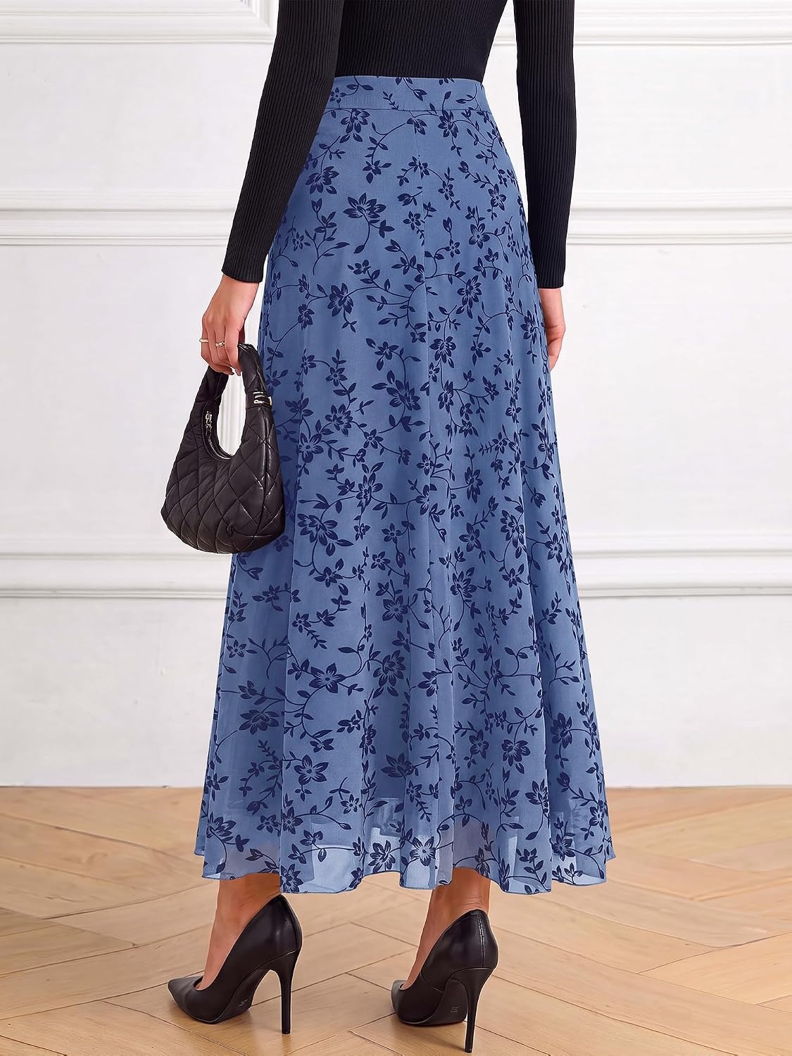 image:imageBTFBM Womens Floral Mesh Maxi Skirts Long Tulle Skirt Flowy A Line High Waist SkirtsVelvetLike FlowersFlocked MeshDoubleLayered SkirtGoing Out OutfitsEarly Fall FashionDusty Blue