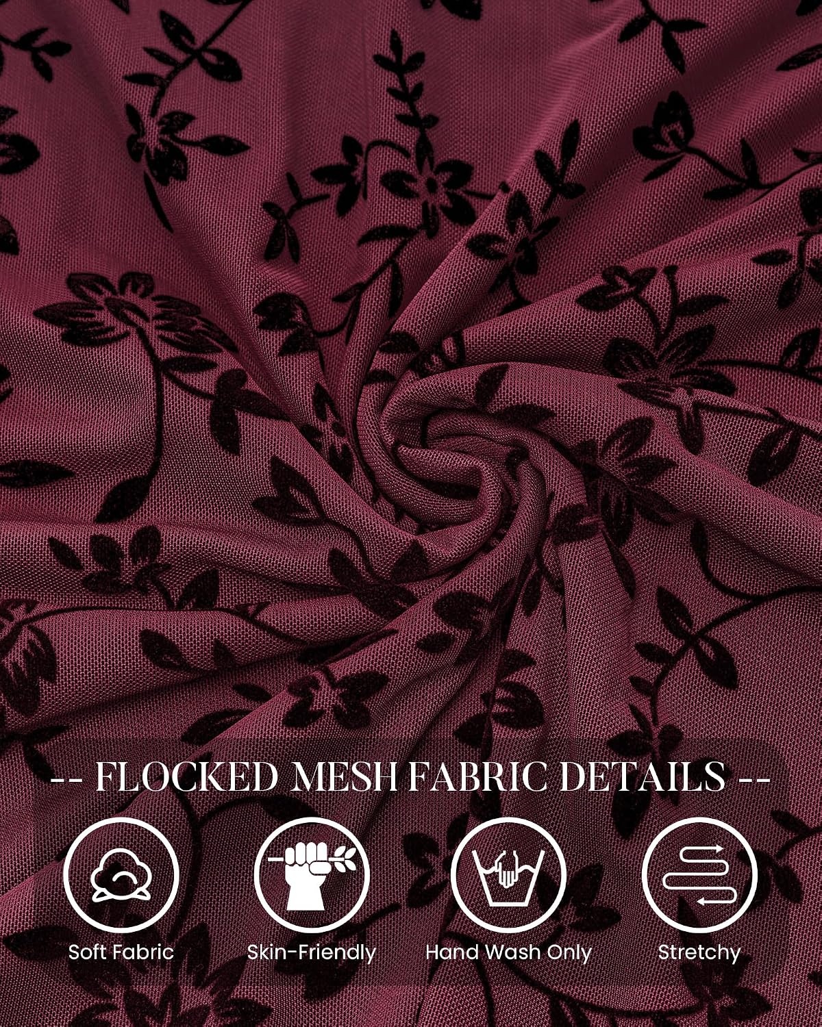 image:imageBTFBM Womens Floral Mesh Maxi Skirts Long Tulle Skirt Flowy A Line High Waist SkirtsVelvetLike FlowersFlocked MeshDoubleLayered SkirtGoing Out OutfitsEarly Fall FashionBurgundy