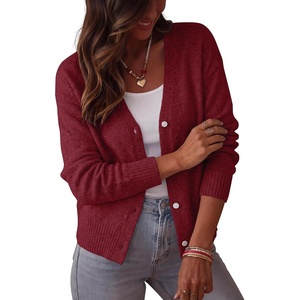 BTFBM V Neck Cardigan Sweaters for Women 2026 Fall | Long Sleeve Knit Sweater, Button Down Shrug Tops, Open Front, Lightweight Cardigans, Business Casual Outfits, Winter Clothing(Burgundy)