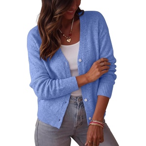 BTFBM V Neck Cardigan Sweaters for Women 2026 Fall | Long Sleeve Knit Sweater, Button Down Shrug Tops, Open Front, Lightweight Cardigans, Business Casual Outfits, Winter Clothing(Blue)