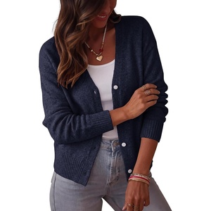 BTFBM V Neck Cardigan Sweaters for Women 2026 Fall | Long Sleeve Knit Sweater, Button Down Shrug Tops, Open Front, Lightweight Cardigans, Business Casual Outfits, Winter Clothing(Navy)